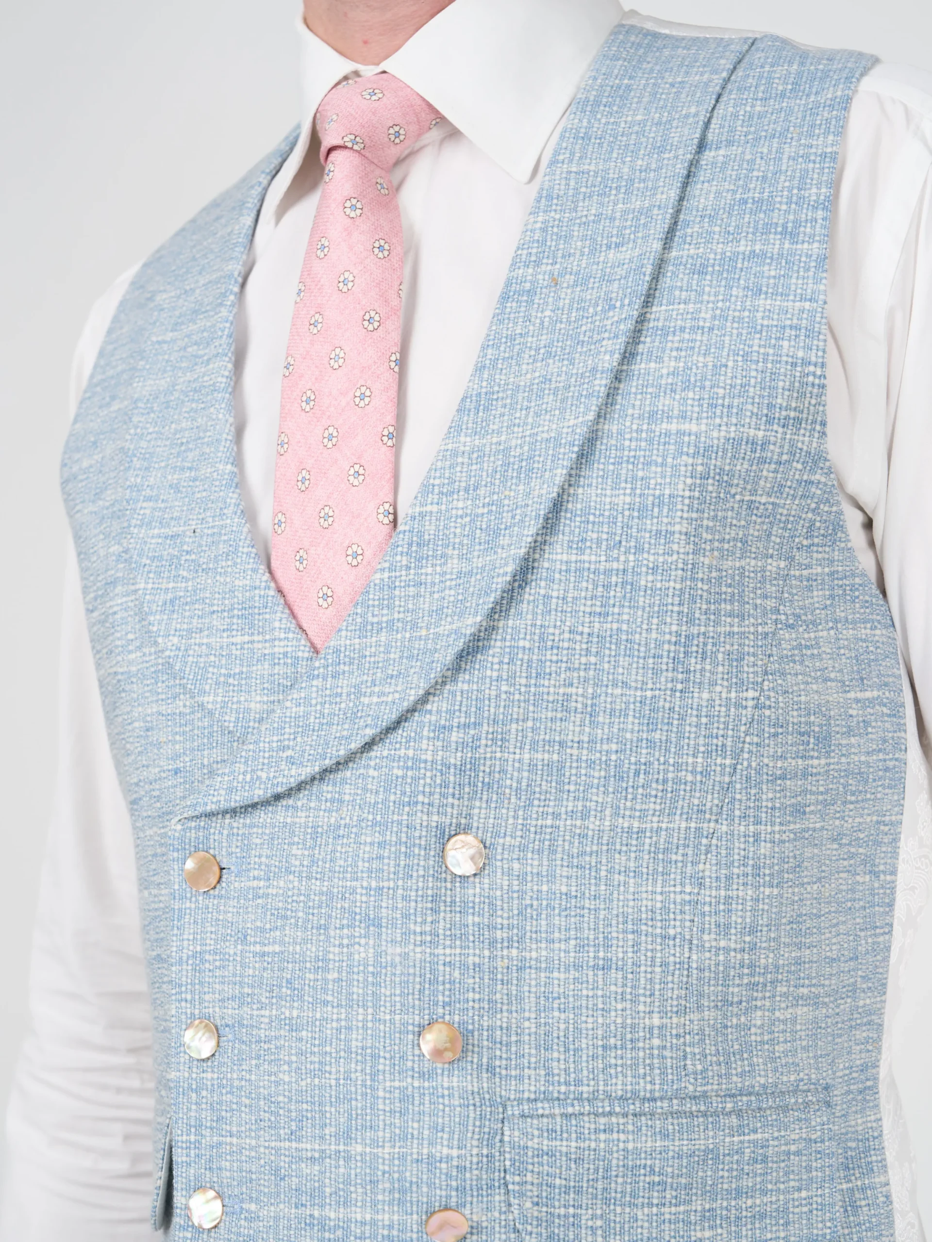 Favourbrook Sky Blue Wetherby Double Breasted 8 Button Shawl Lapel Waistcoat- Waistcoats | Shawl Lapel Waistcoats