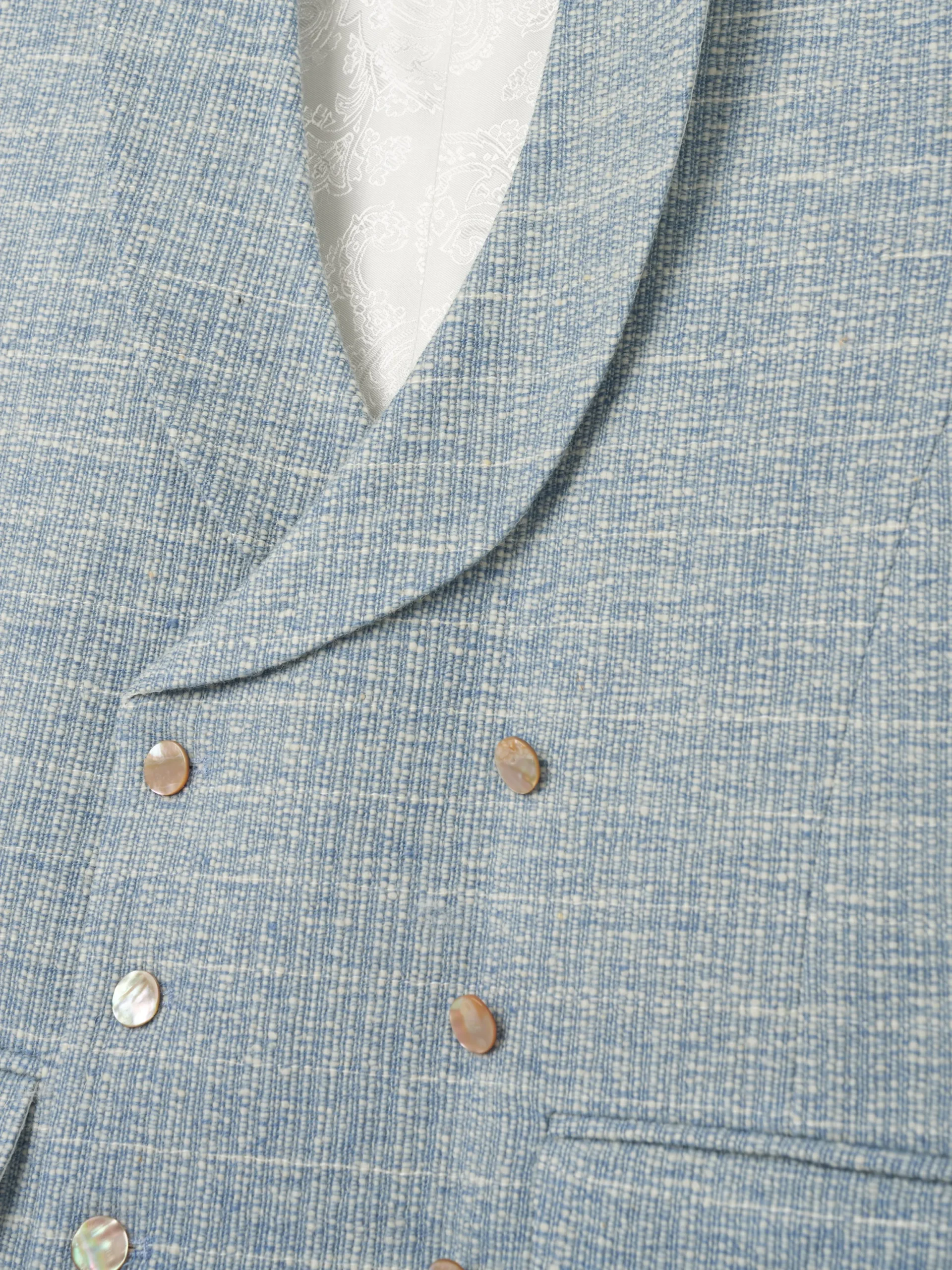 Favourbrook Sky Blue Wetherby Double Breasted 8 Button Shawl Lapel Waistcoat- Waistcoats | Shawl Lapel Waistcoats