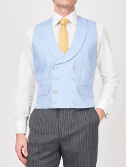 Favourbrook Sky Blue Wolferton Double Breasted 8 Button Shawl Lapel Waistcoat- Royal Ascot | Waistcoats