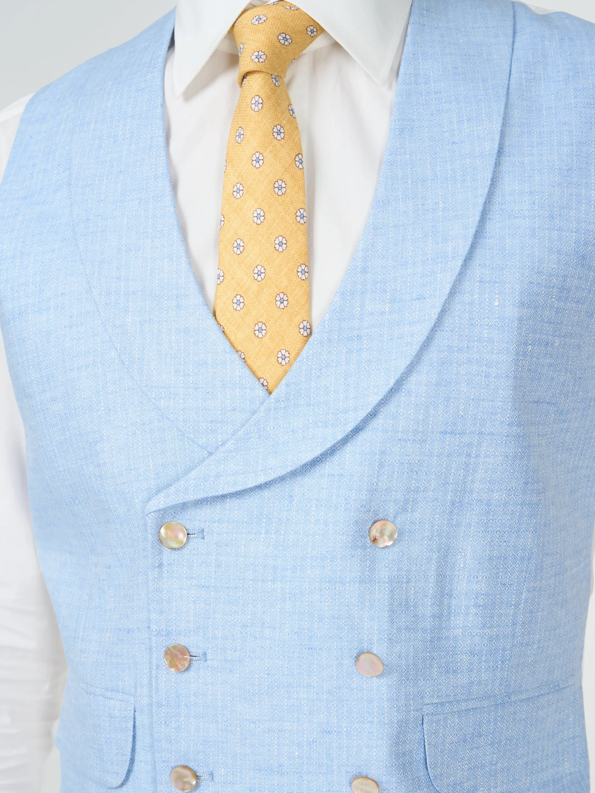 Favourbrook Sky Blue Wolferton Double Breasted 8 Button Shawl Lapel Waistcoat- Royal Ascot | Waistcoats