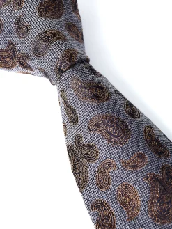 Favourbrook Slate Grey Durlston Paisley Silk/Wool Tie- Ties