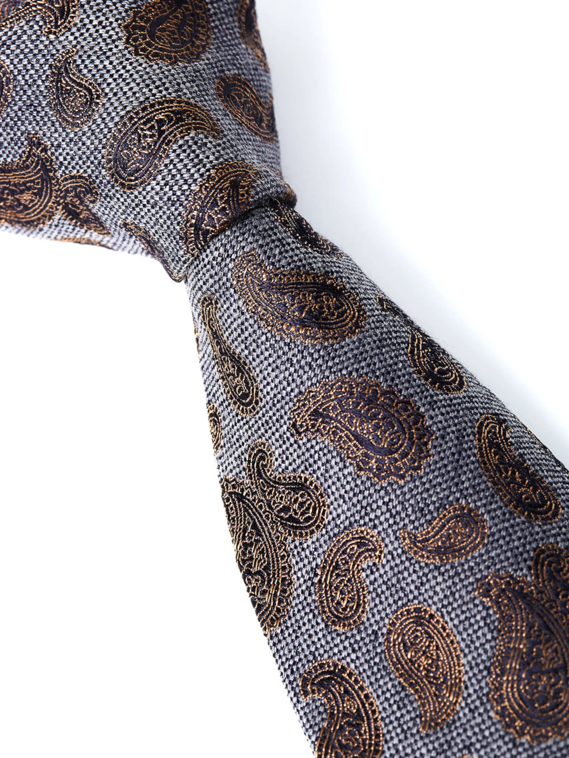 Favourbrook Slate Grey Durlston Paisley Silk/Wool Tie- Ties