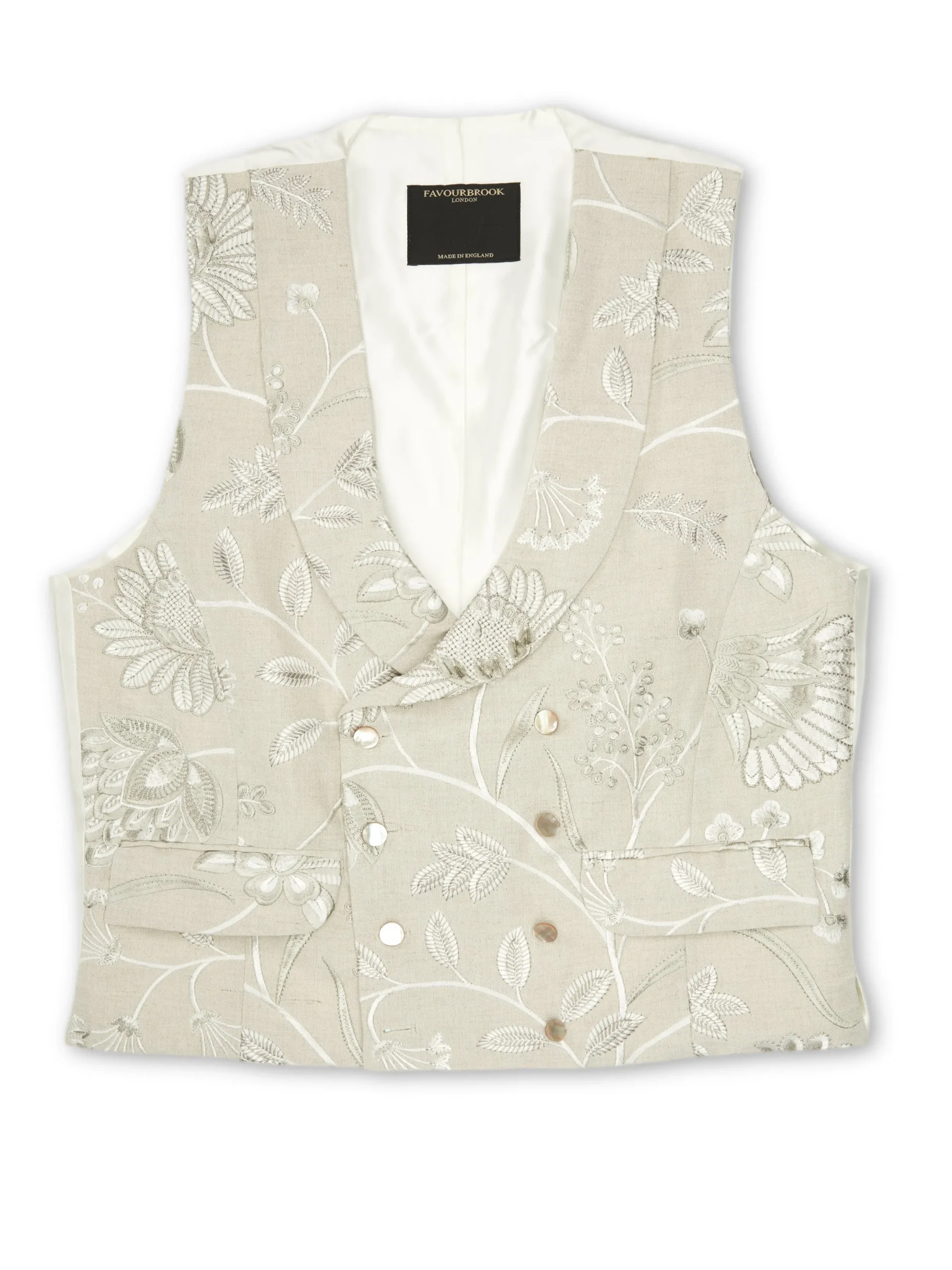 Favourbrook Stone Netherbury Double Breasted 8 Button Shawl Lapel Waistcoat- Waistcoats | Shawl Lapel Waistcoats