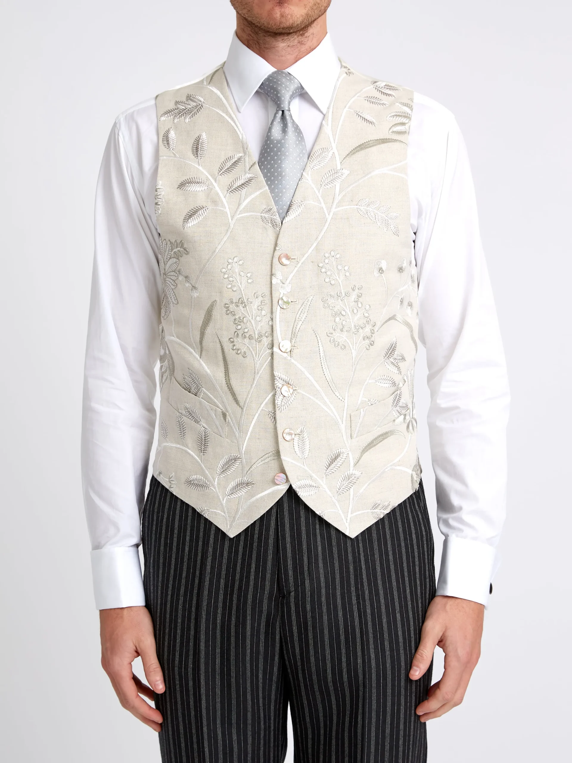 Favourbrook Stone Netherbury Single Breasted 6 Button Waistcoat- Waistcoats | Single Breasted Waistcoats