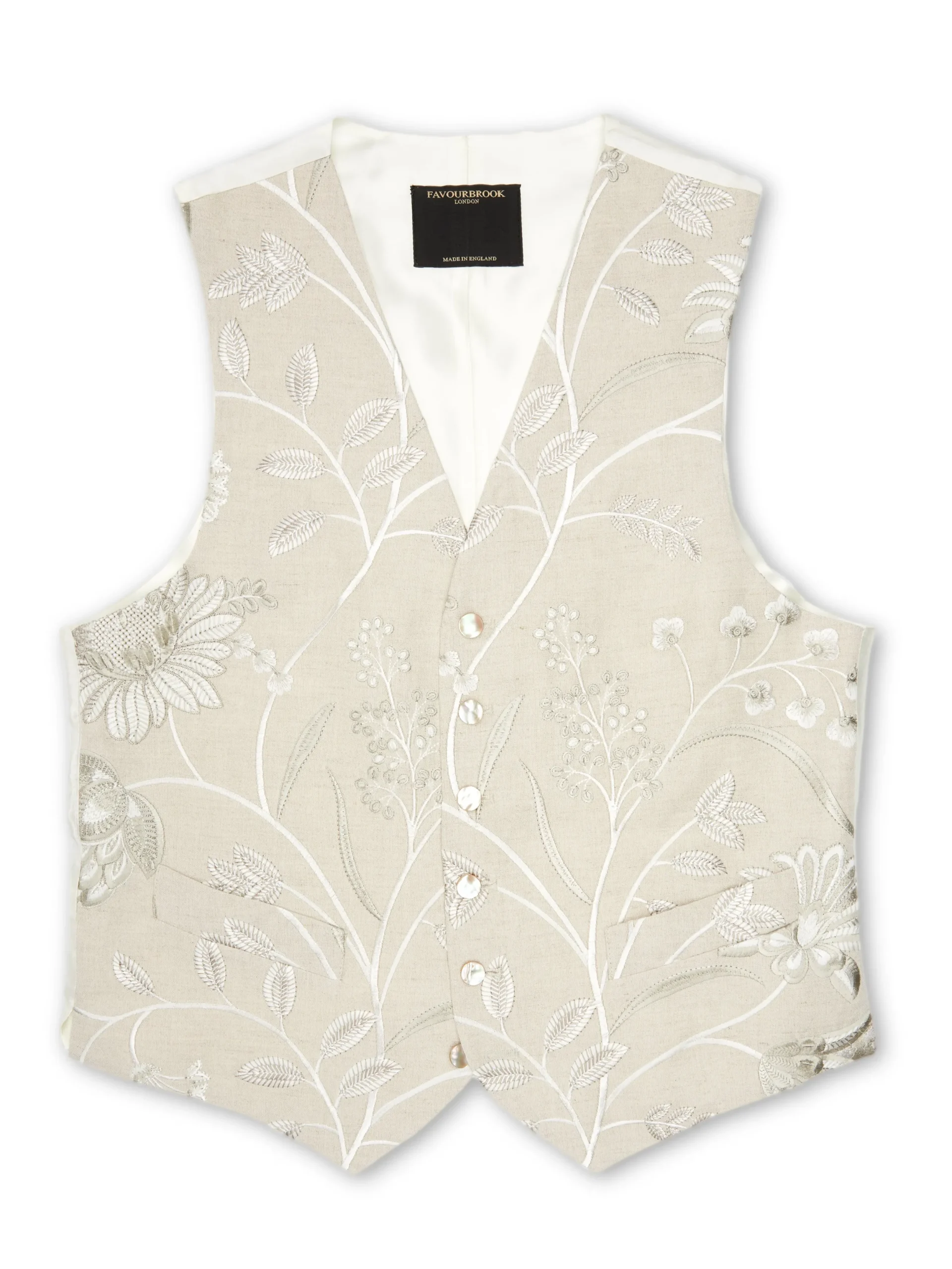 Favourbrook Stone Netherbury Single Breasted 6 Button Waistcoat- Waistcoats | Single Breasted Waistcoats