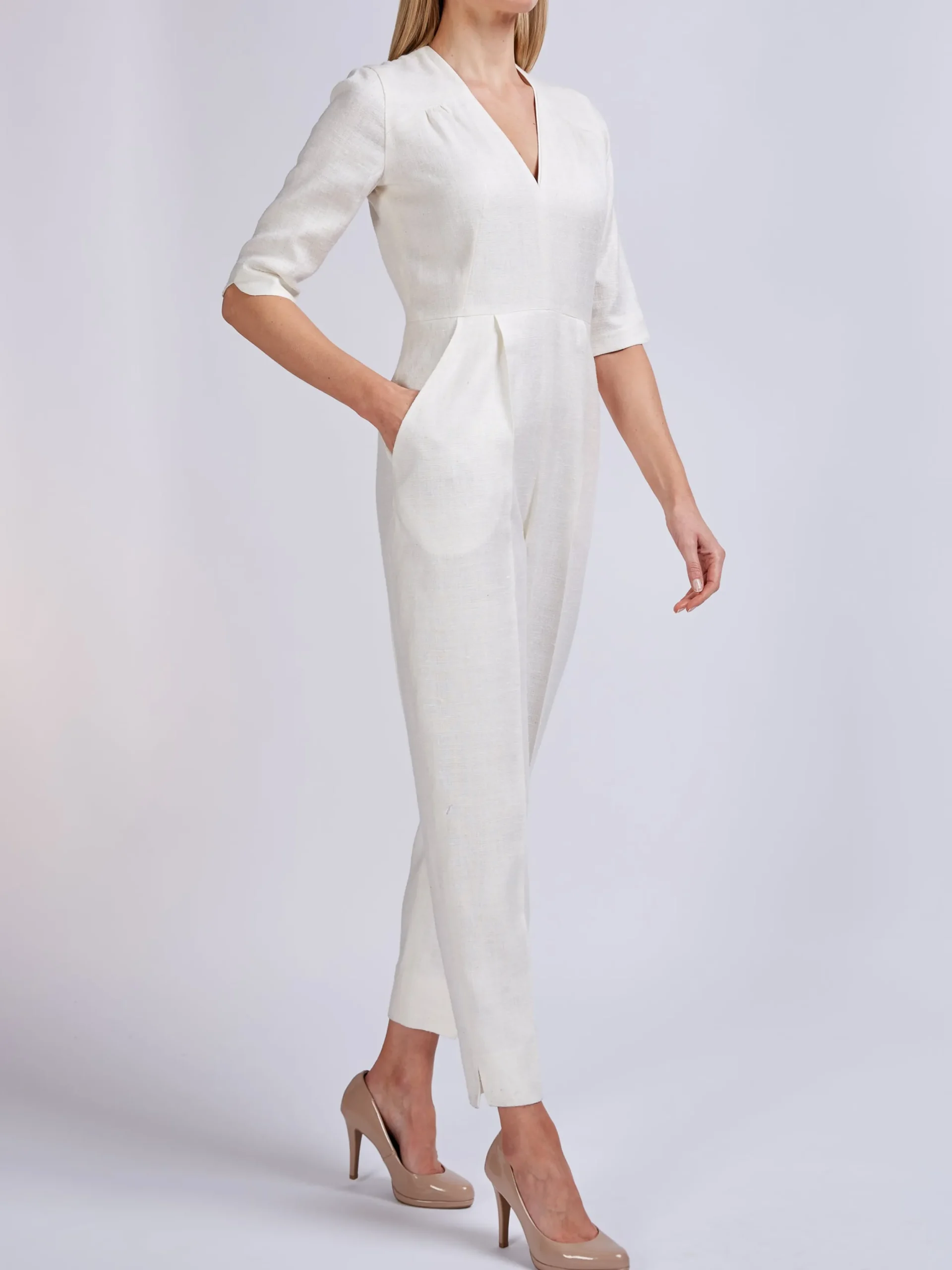 Favourbrook Tailored Jumpsuit Ivory Silk Tasar-Women Raceday | Trousers & Jumpsuits