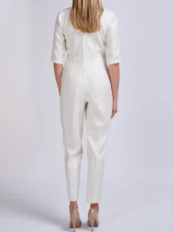 Favourbrook Tailored Jumpsuit Ivory Silk Tasar-Women Raceday | Trousers & Jumpsuits