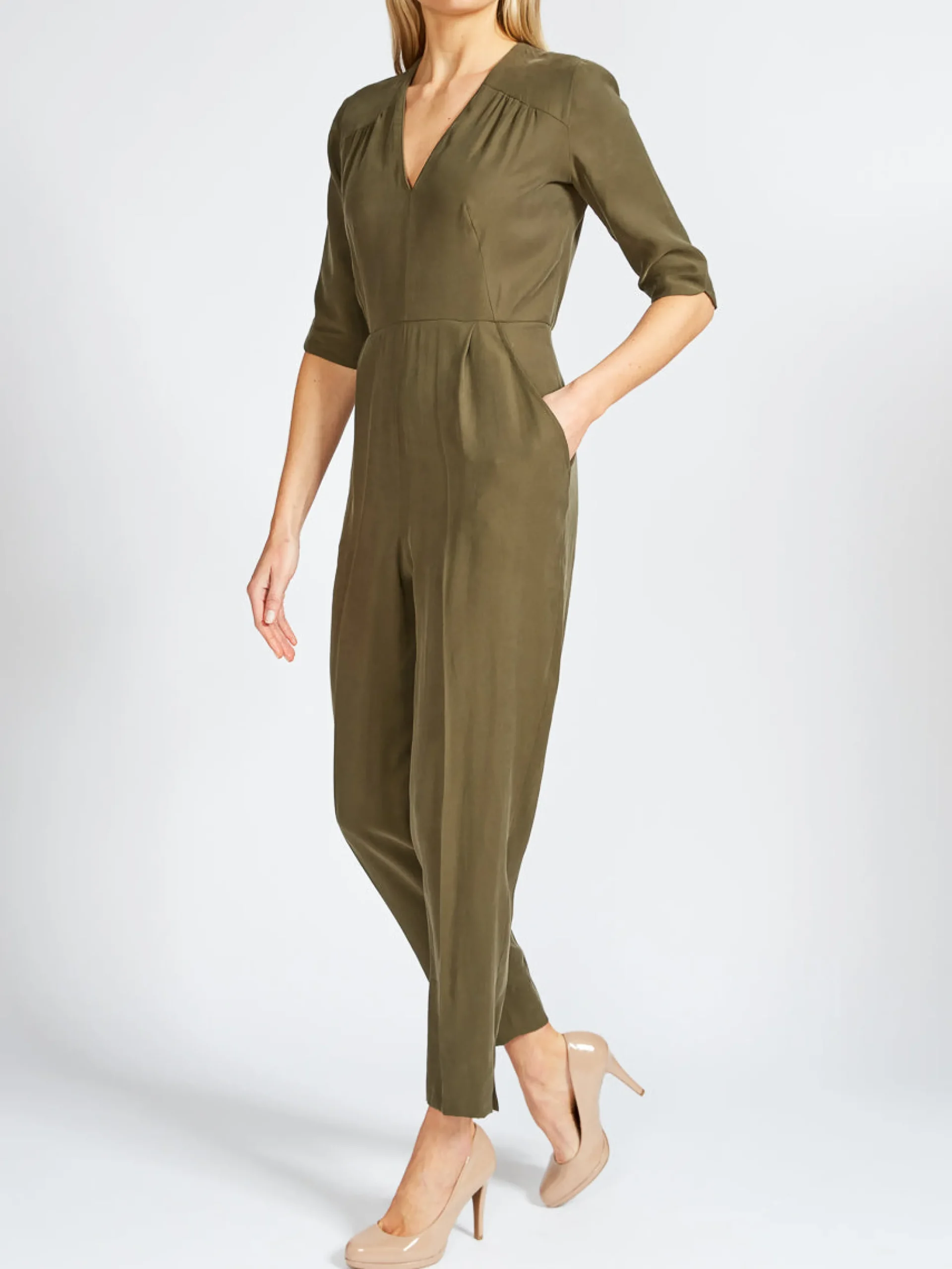 Favourbrook Tailored Jumpsuit Khaki Tokyo Sandwashed Crepe De Chine-Women Trousers & Jumpsuits | Trousers