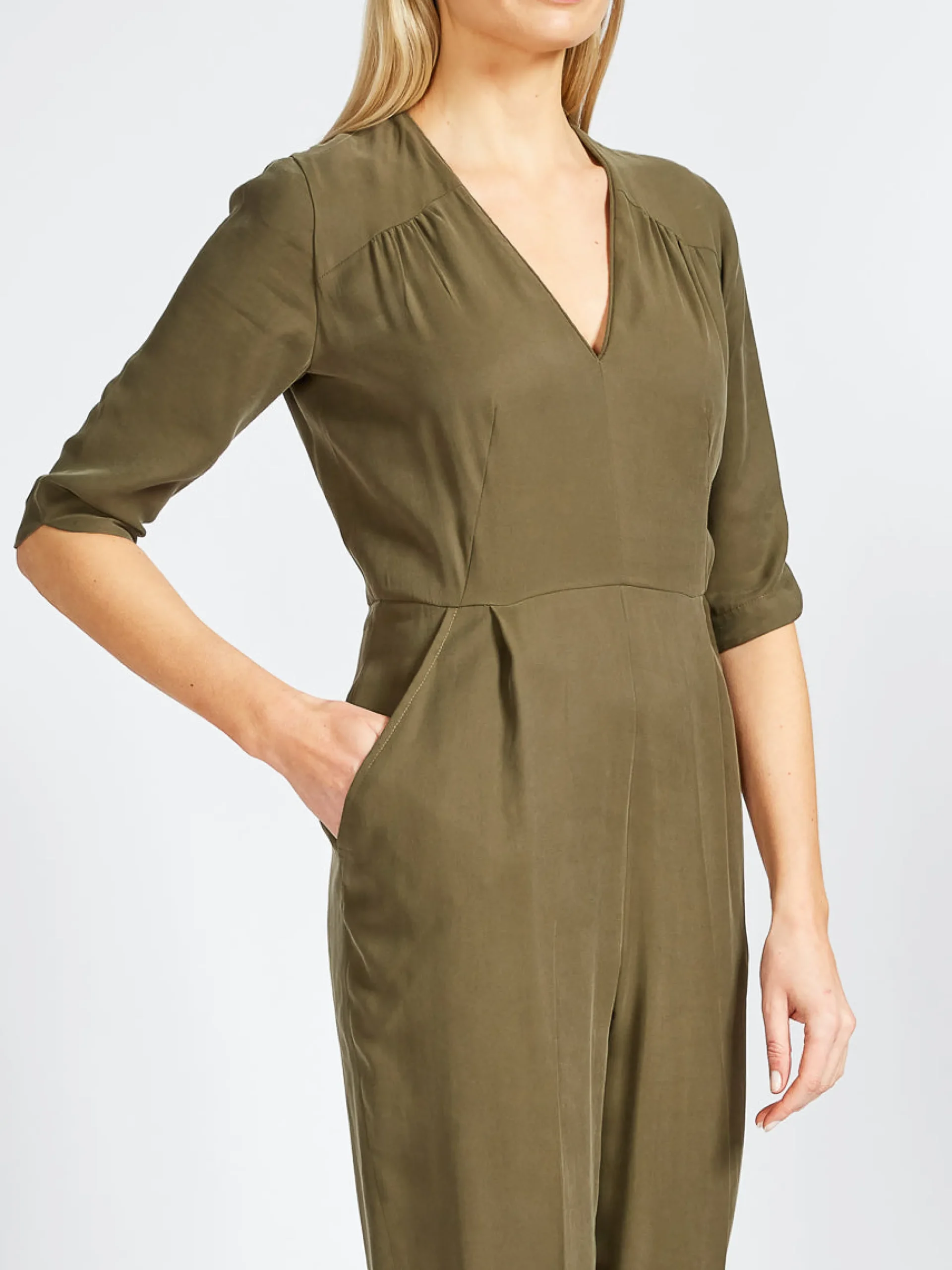 Favourbrook Tailored Jumpsuit Khaki Tokyo Sandwashed Crepe De Chine-Women Trousers & Jumpsuits | Trousers