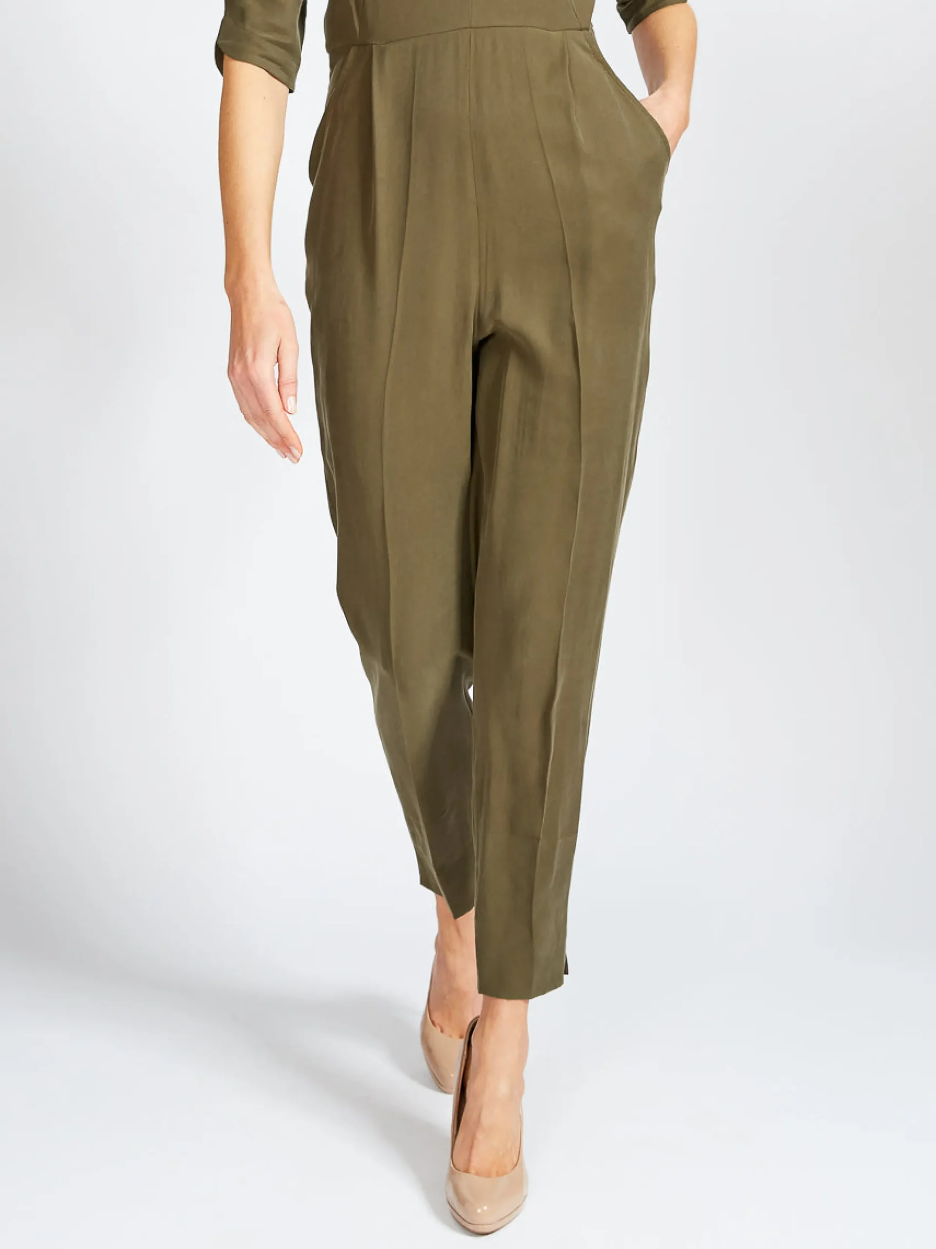 Favourbrook Tailored Jumpsuit Khaki Tokyo Sandwashed Crepe De Chine-Women Trousers & Jumpsuits | Trousers