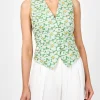 Favourbrook Waistcoat Single Breasted Spring Green Dunwich Crease Resist Linen-Women Tops & Blouses | Waistcoats