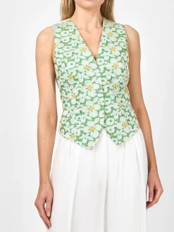 Favourbrook Waistcoat Single Breasted Spring Green Dunwich Crease Resist Linen-Women Tops & Blouses | Waistcoats