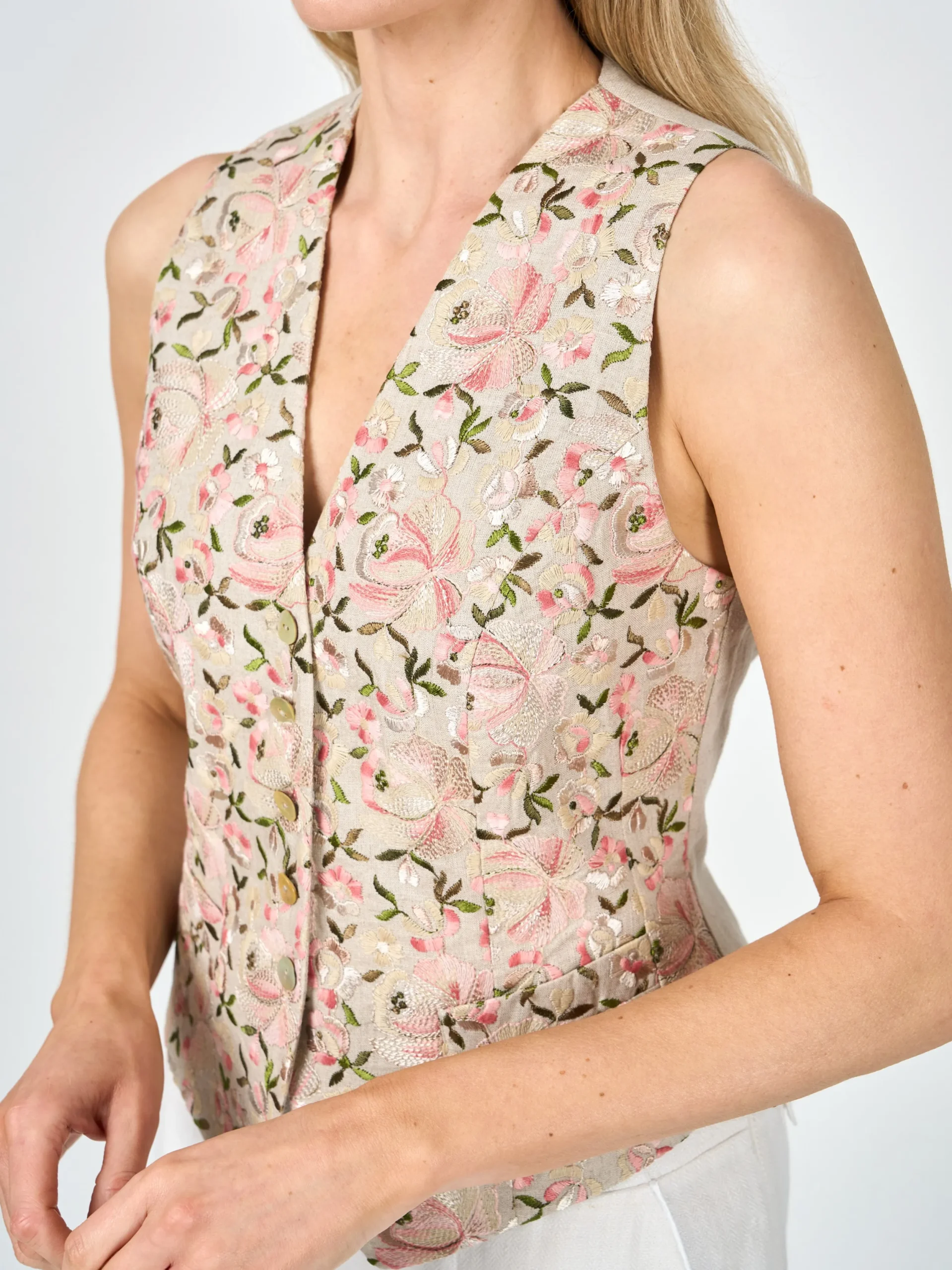 Favourbrook Waistcoat Single Breasted Stone Dickinson Linen-Women Tops & Blouses | Waistcoats