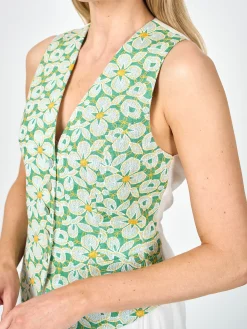 Favourbrook Waistcoat Single Breasted Spring Green Dunwich Crease Resist Linen-Women Tops & Blouses | Waistcoats