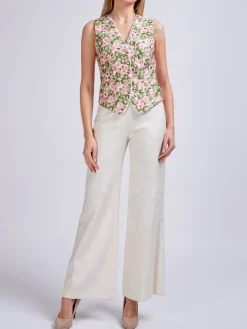 Favourbrook Waistcoat Single Breasted Ivory Multi Athens Cotton-Women Tops & Blouses | Waistcoats