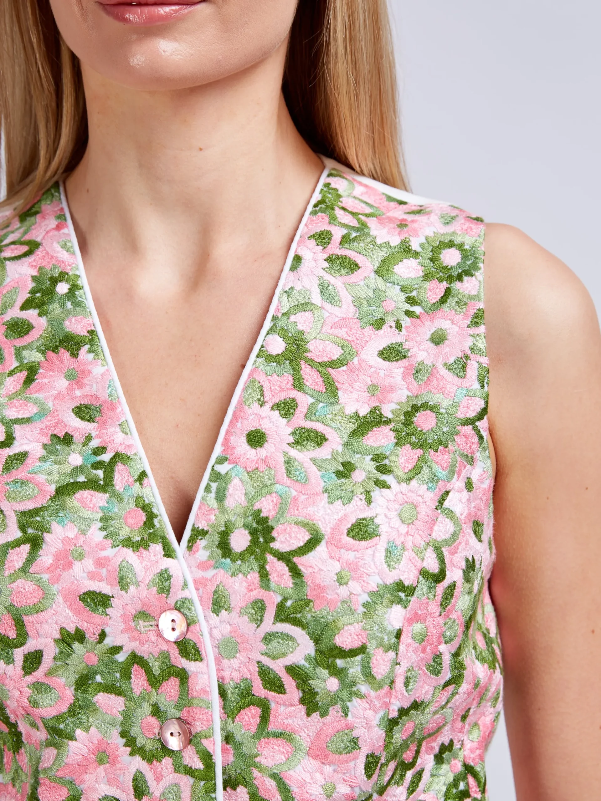 Favourbrook Waistcoat Single Breasted Ivory Multi Athens Cotton-Women Tops & Blouses | Waistcoats