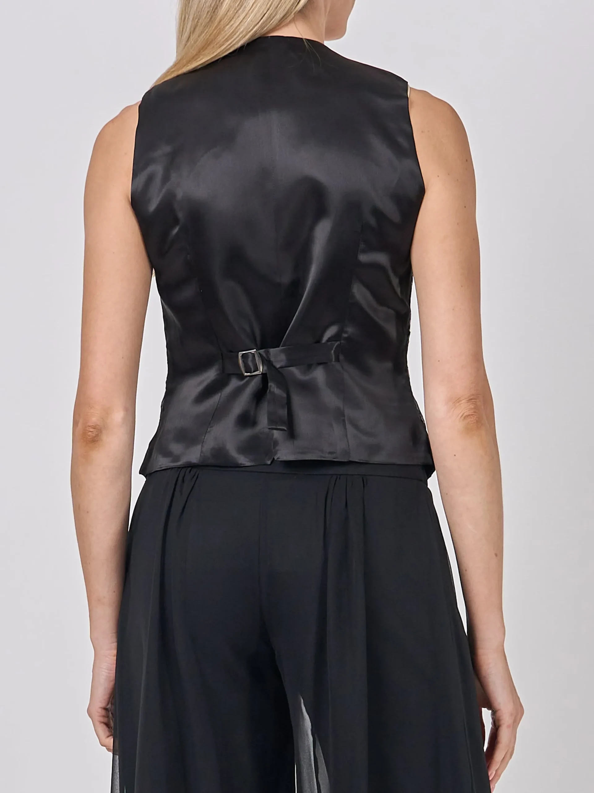 Favourbrook Waistcoat Single-Breasted Black Red Hellibore Silk Douppion-Women Eveningwear | Eveningwear