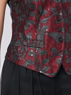 Favourbrook Waistcoat Single-Breasted Black Red Hellibore Silk Douppion-Women Eveningwear | Eveningwear