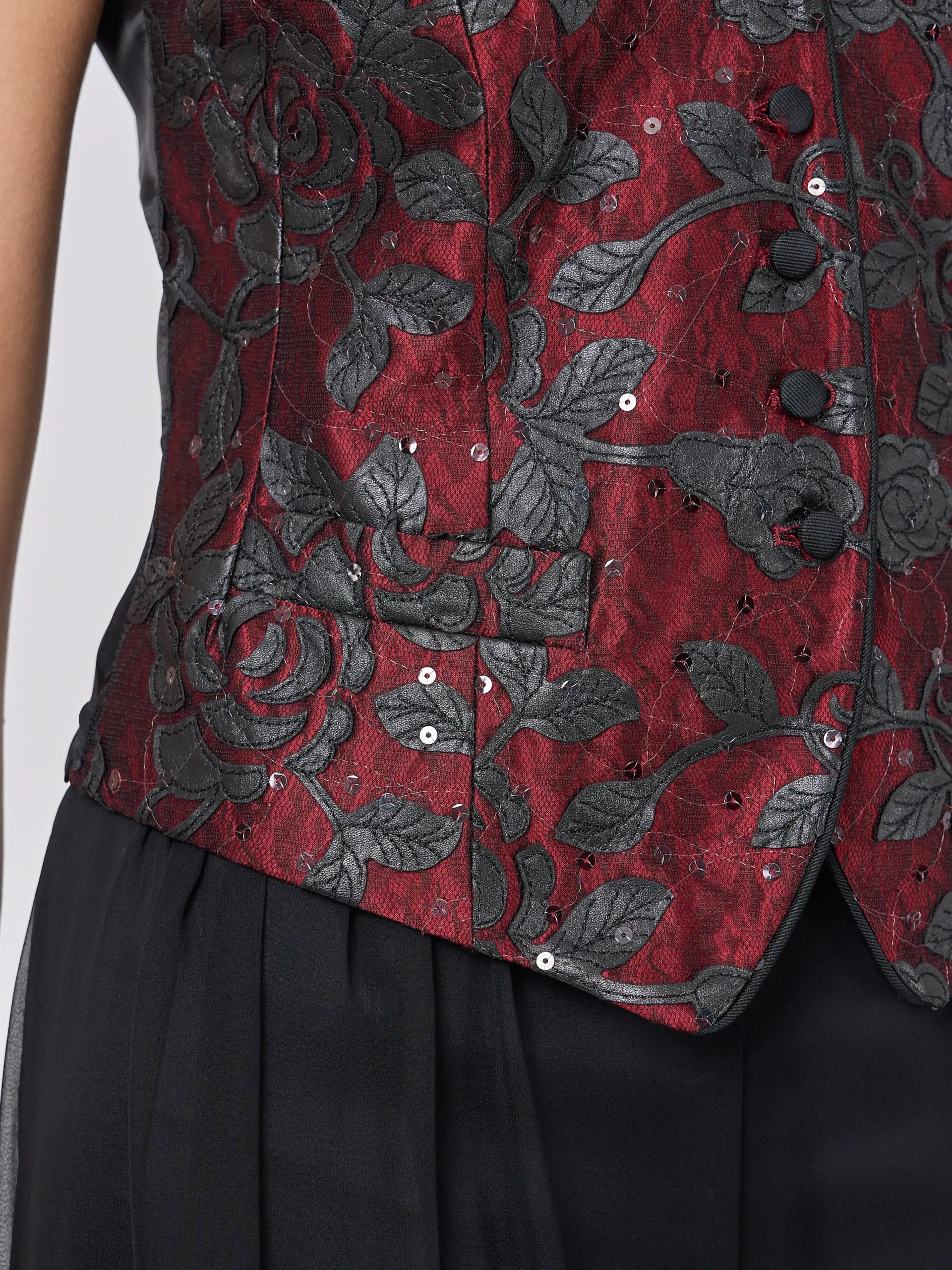 Favourbrook Waistcoat Single-Breasted Black Red Hellibore Silk Douppion-Women Eveningwear | Eveningwear