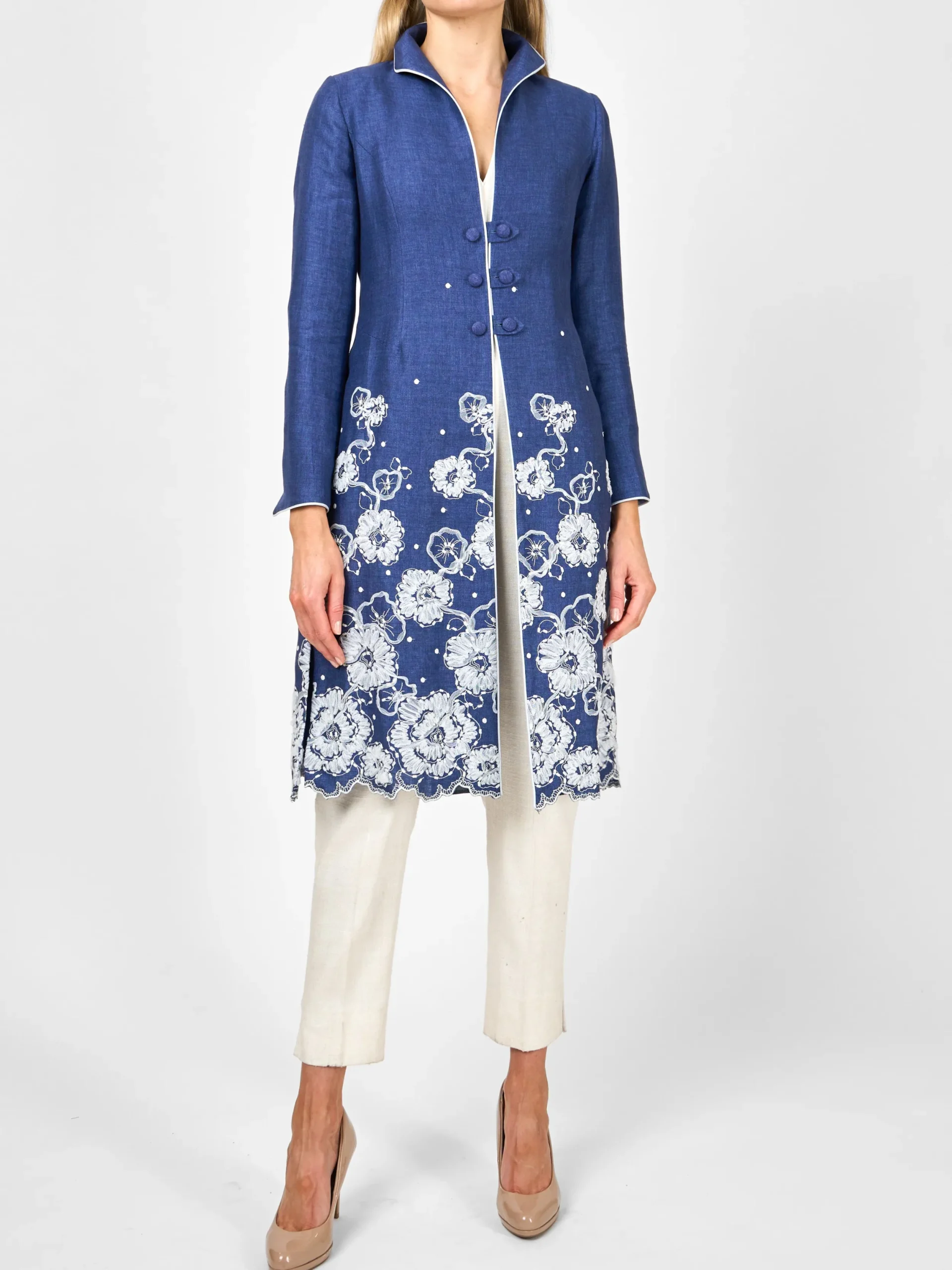 Favourbrook Westminster Coat Navy Lam Crease Resist Linen-Women Mother Of The Bride | Jackets & Coats