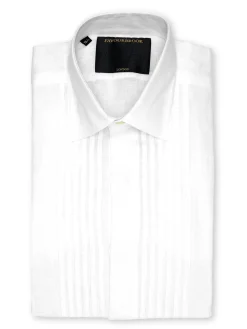 Favourbrook White Colne Linen Pintuck Dress Shirt- Shirts