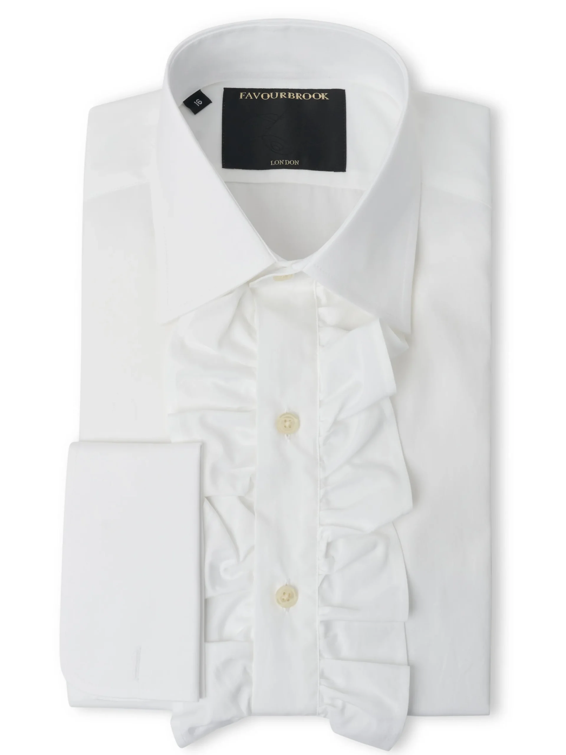 Favourbrook White Poplin Cotton Large Frill Shirt- Shirts