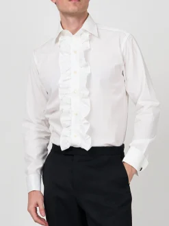 Favourbrook White Poplin Cotton Large Frill Shirt- Shirts