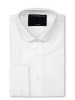 Favourbrook White Poplin Cotton Penny Collar Shirt- Shirts