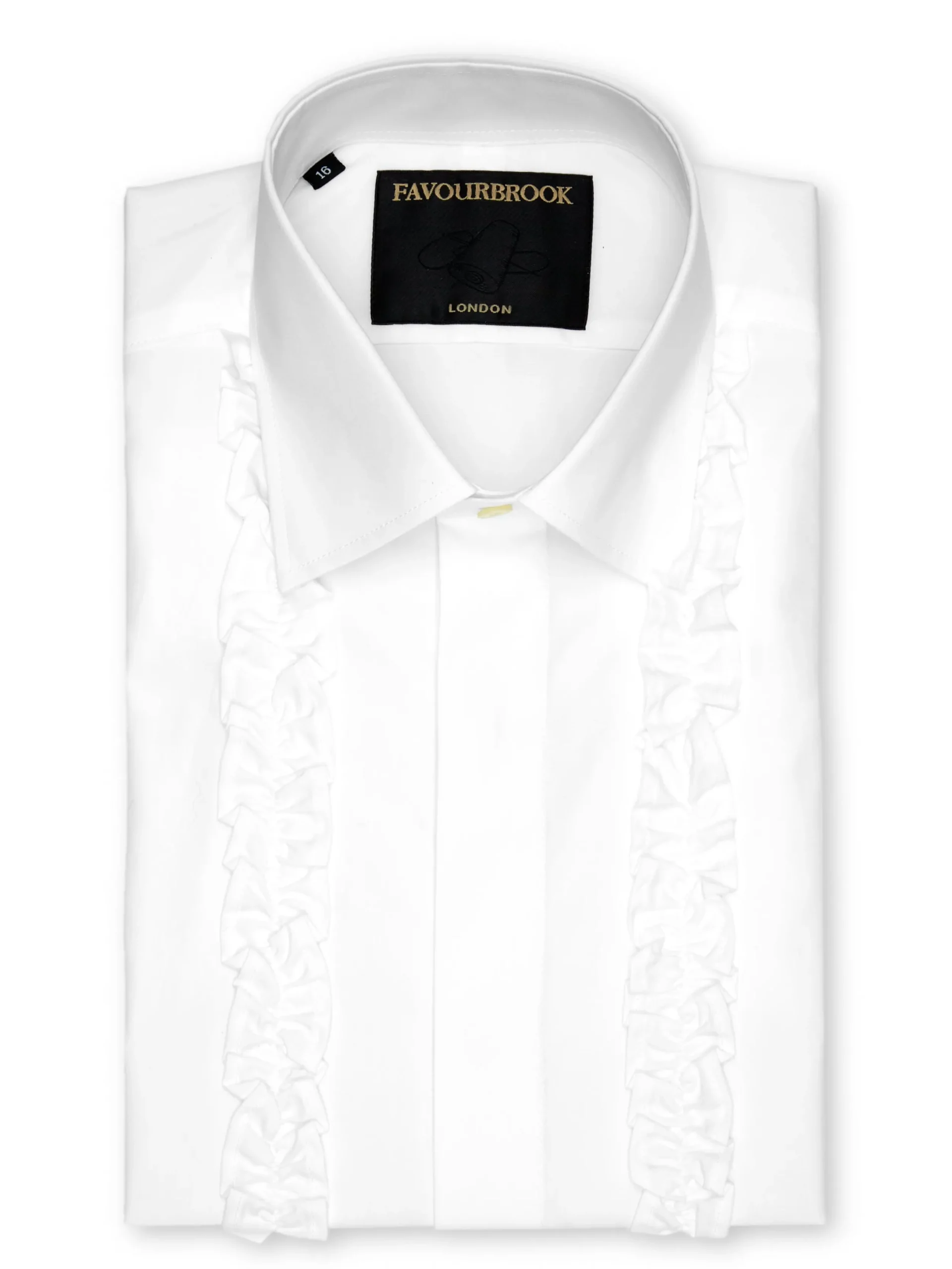 Favourbrook White Poplin Cotton Single Frill Shirt Dress Shirt- Shirts