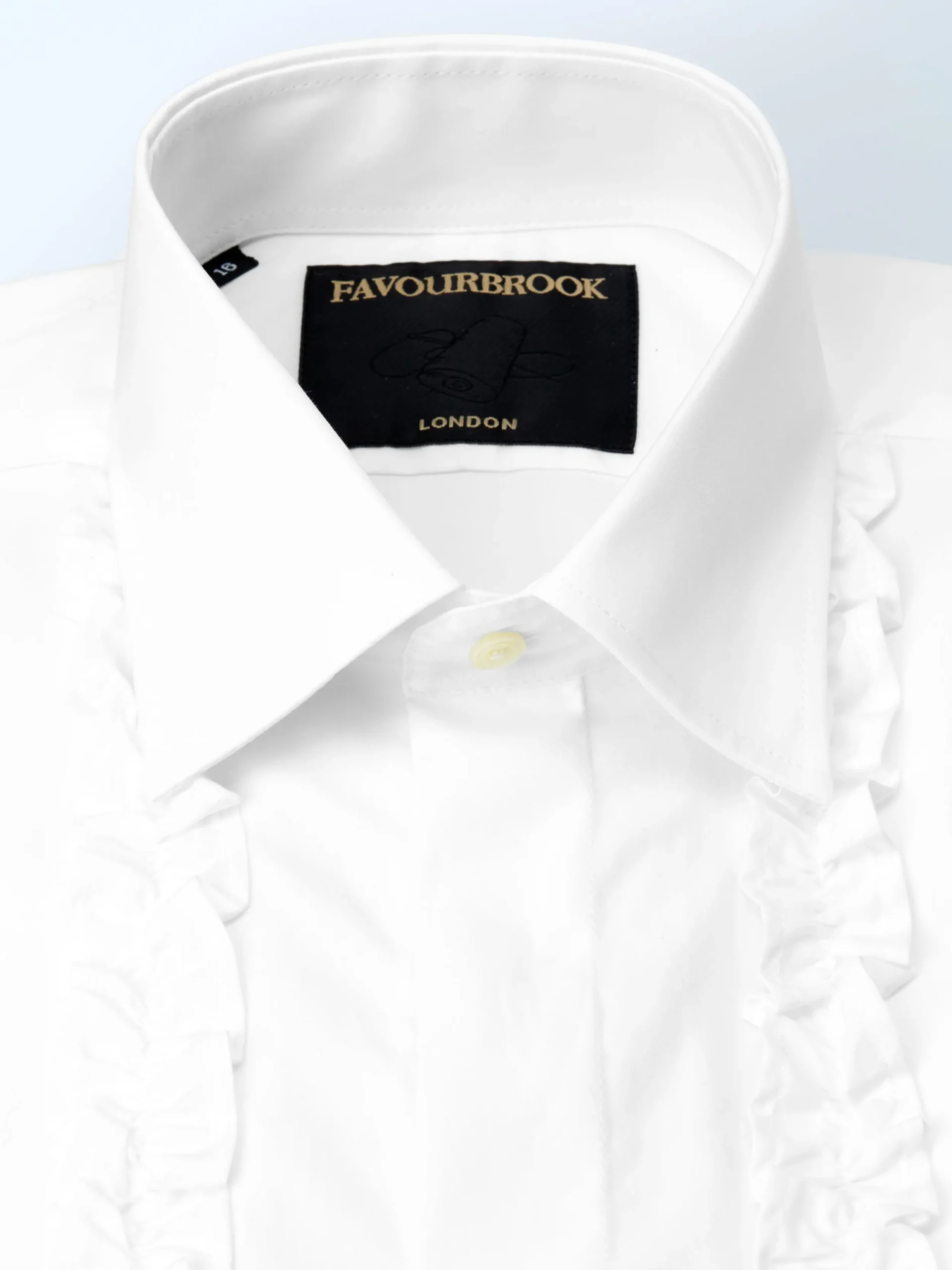 Favourbrook White Poplin Cotton Single Frill Shirt Dress Shirt- Shirts