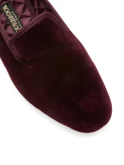 Favourbrook Wine Burgundy Velvet Cotton & Leather Slippers- Slippers