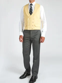Favourbrook Yellow Gabardine Wool Double Breasted 8 Button Shawl Lapel Waistcoat- Groomswear | Waistcoats