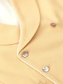 Favourbrook Yellow Gabardine Wool Double Breasted 8 Button Shawl Lapel Piped Waistcoat- Wedding Attire | Waistcoats